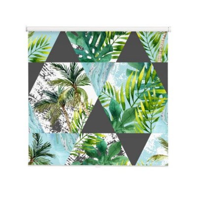 akwareli-tropikalni-liscie-i-drzewka-palmowe-w-geometrycznych-ksztaltow-bezszwowym-wzorze