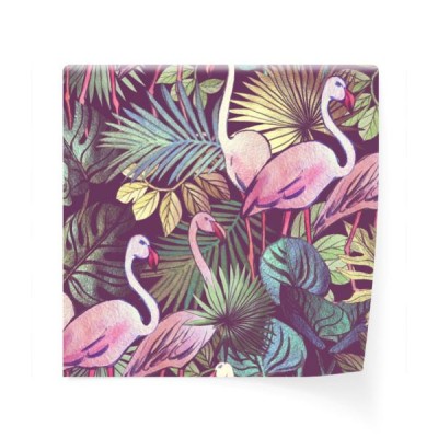 flamingi-posrod-tropikalnych-lisci