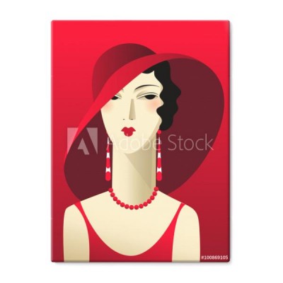 kobieta-w-stylu-art-deco-w-czerwonej-sukience-i-kapeluszu-z-szerokim-rondem