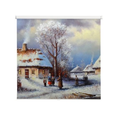malarstwo-krajobraz-starej-wioski-zimowej