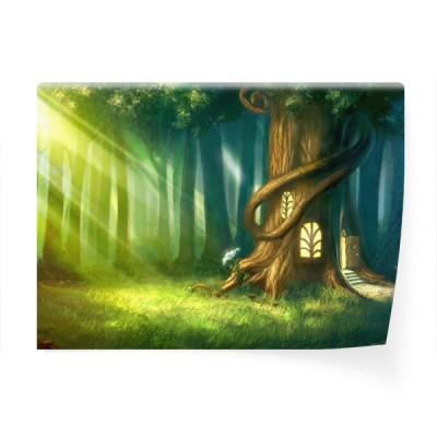 cyfrowo-pomalowany-magiczny-las-z-domkiem-na-drzewie