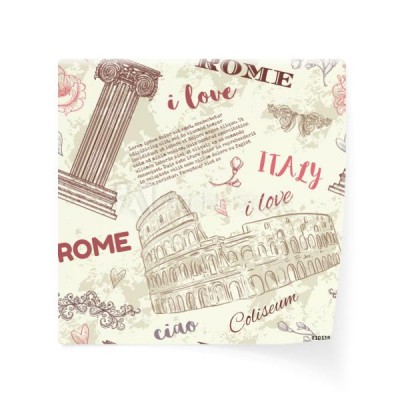 rzym-vintage-wzor-z-koloseum-klasyczny-styl-kolumny-kwiaty-i-tekst-na-tlo-grunge-retro-recznie-rysowane-ilustracji-wektorow
