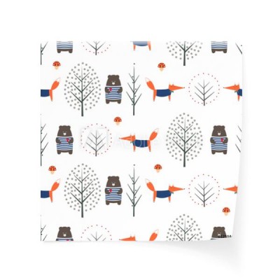 fox-niedzwiedz-jesieni-drzewa-i-pieczarkowy-bezszwowy-wzor-na-bialym-tle-sliczna-skandynawska-styl-natura-ilustracja-jesienny-las