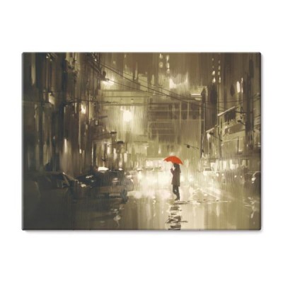 kobieta-z-czerwonym-parasolem-przekraczania-ulicy-deszczowa-noc-ilustracja