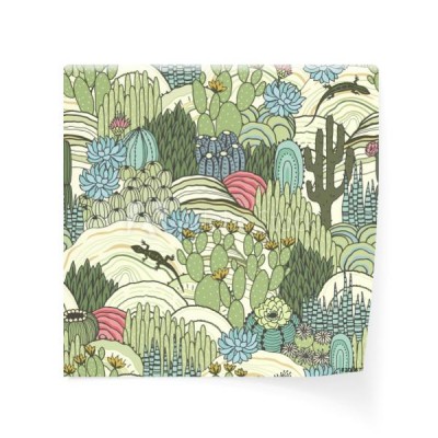 kaktusy-sukulenty-i-jaszczurki-na-zewnatrz-kwiatowy-krajobraz-wzor-srodowisko-wektorowa-reka-rysujaca-ilustracja-w-rocznika-stylu
