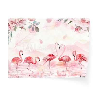 rozowe-flamingi-na-tle-kwiecistego-wzoru