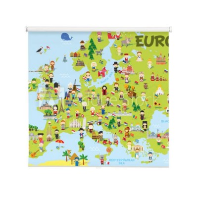 zabawna-mapa-kreskowki-europy-z-dziecmi-roznych-narodowosci-reprezentatywnymi-zabytkami-zwierzetami-i-przedmiotami-ze-wszystkich-krajow