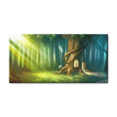 cyfrowo-pomalowany-magiczny-las-z-domkiem-na-drzewie