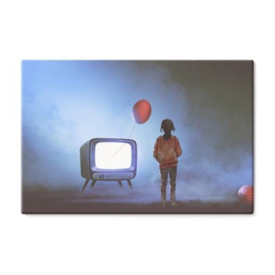 dziewczyna-patrzac-na-czerwony-balon-plywajace-wychodzi-z-telewizji-na-ciemnym-tle-cyfrowy-styl-malarstwo-ilustracja