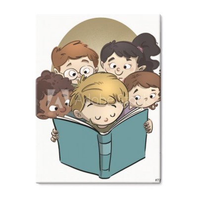 Obraz Na Płótnie Grupa Dzieci Czytająca Książkę Rewallutionpl