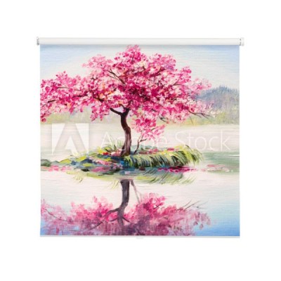 obraz-olejny-krajobraz-orientalne-drzewo-wisni-sakura-na-jeziorze