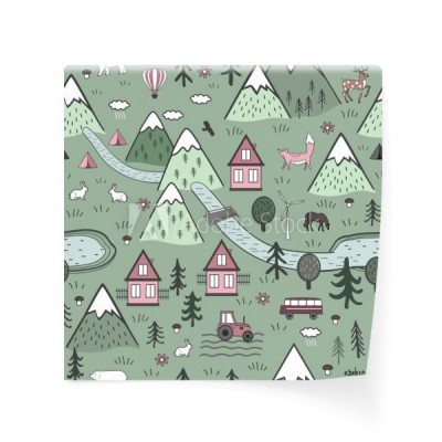 cute-hand-drawn-scandinavian-vector-seamless-pattern-with-houses-animals-trees-old-castle-and-mountains-nordic-nature-landscape-concept-perfect-for-kids-fabric-textile-wallpaper-or-door-mat